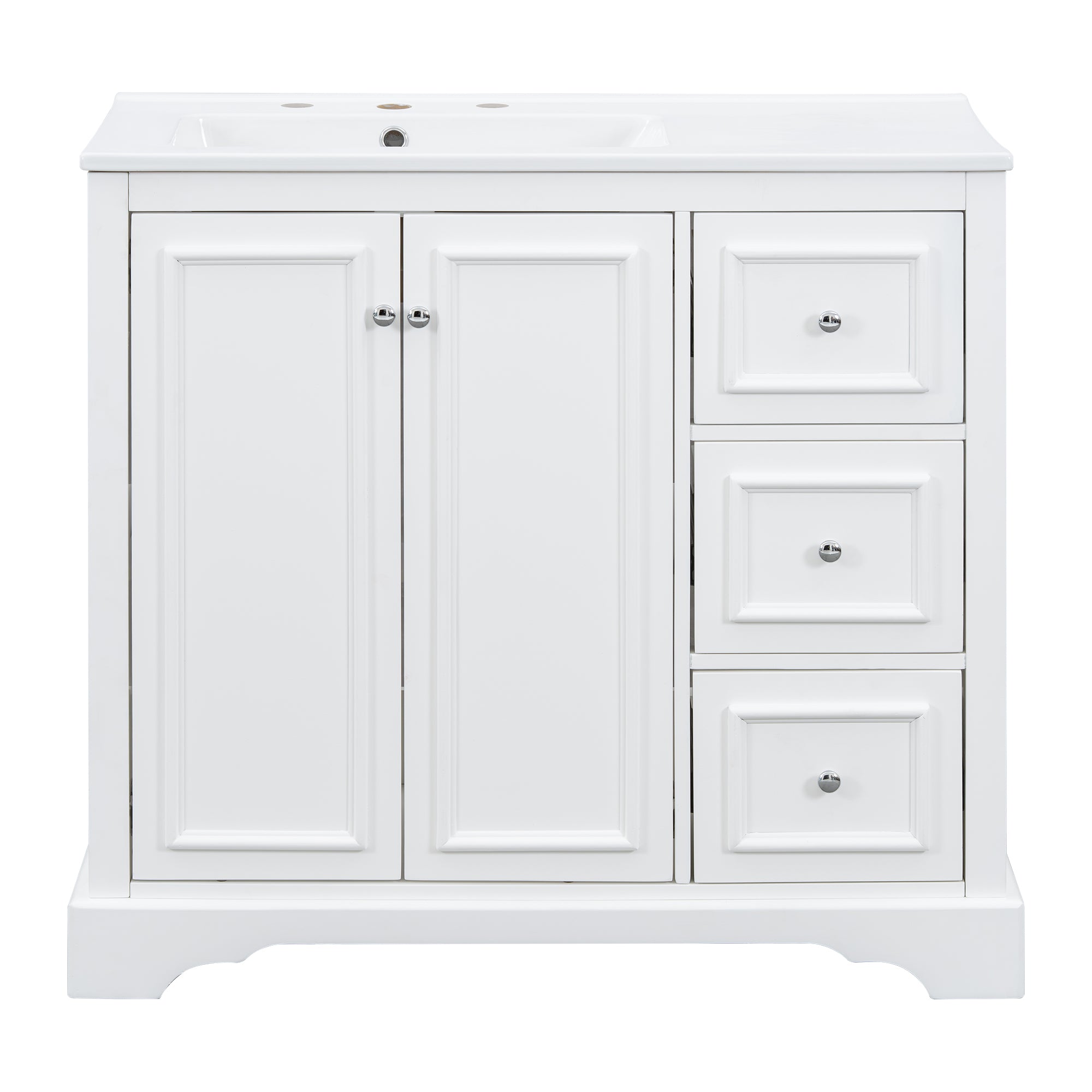 VanityFus 36-in Single Sink Combo White Bathroom Vanity With Ceramic Top 1 Soft-Close Doors 3 drawer